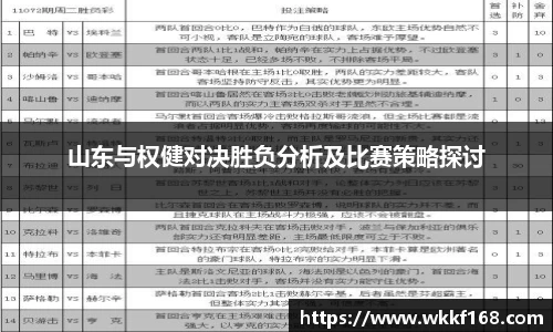 山东与权健对决胜负分析及比赛策略探讨